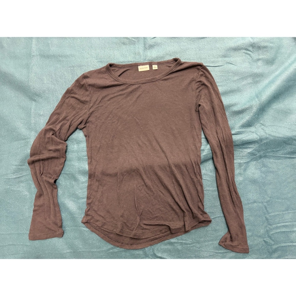 Babaton Aritzia Ribbed Long Sleeve Silk Tencel Top‎ Brown Large 100007